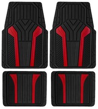 Auto Drive 4Piece Rubber Car Floor Mats Carbon Fiber Red - Universal Fit, New