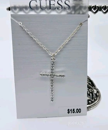GUESS CROSS Pendant Necklace Crystal Accent Cross Roads 16" - Picture 2 of 6