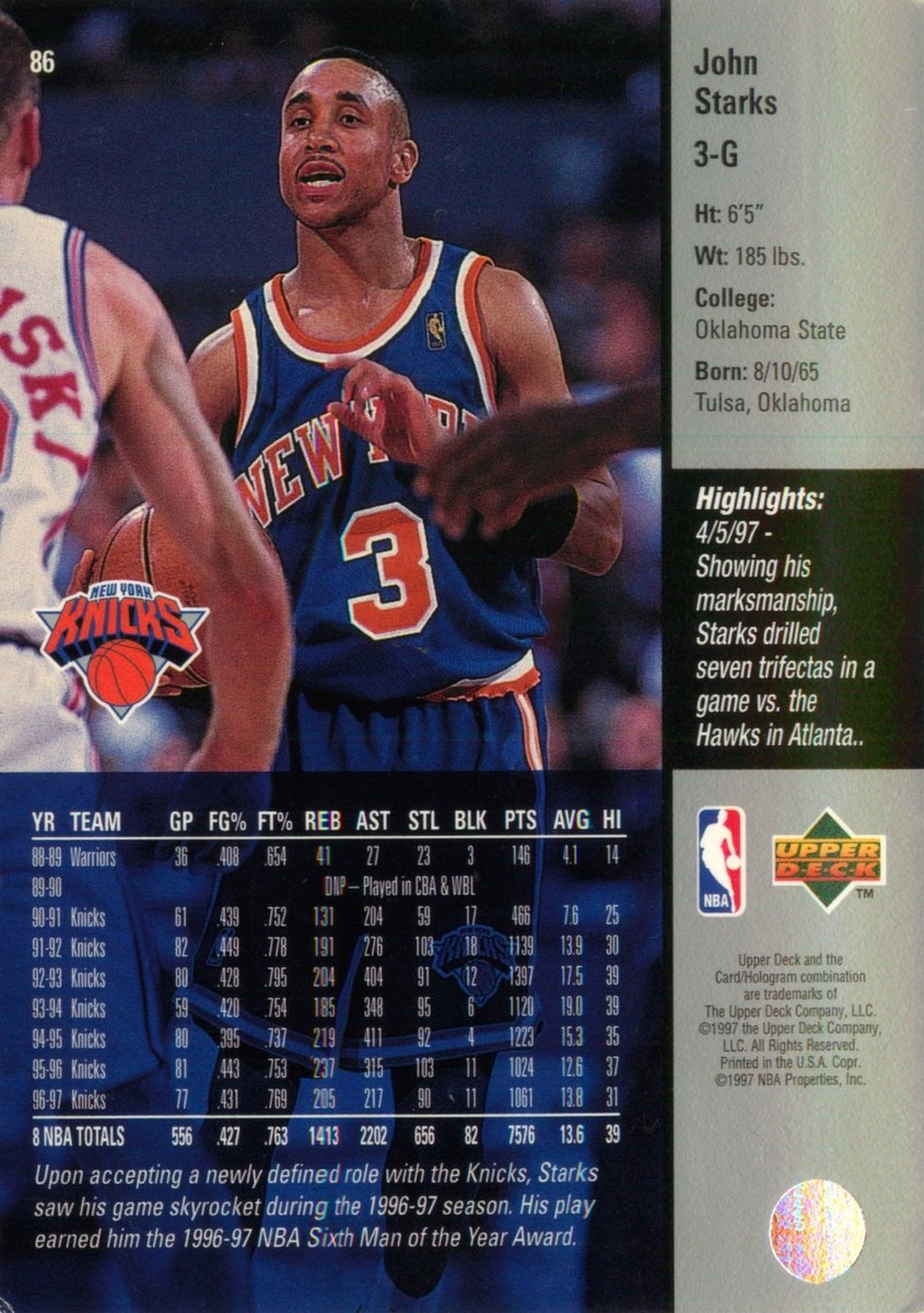 John Starks 1997-98 Upper Deck Basketball Card #86 New York Knicks