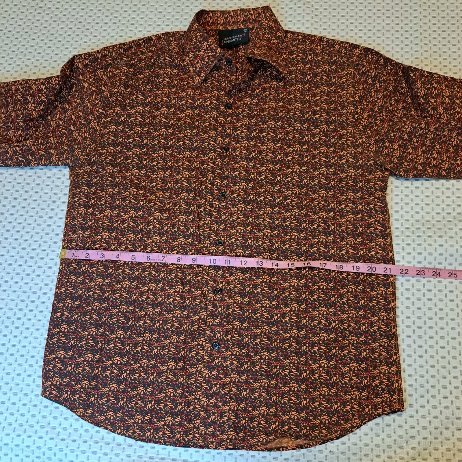 Orange Black Patterned Long Sleeved Button Down C… - image 6