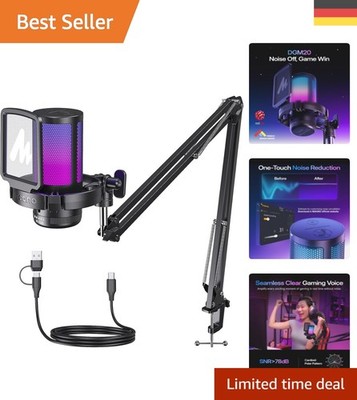 Maono USB Mikrofon mit Null-Latenz-Überwachung, Stummschaltung und RGB-Lichtern