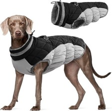 FUAMEY Dog Coat for Large Dogs Dog Winter Jacket with Harness LARGE BLK (C-0195)