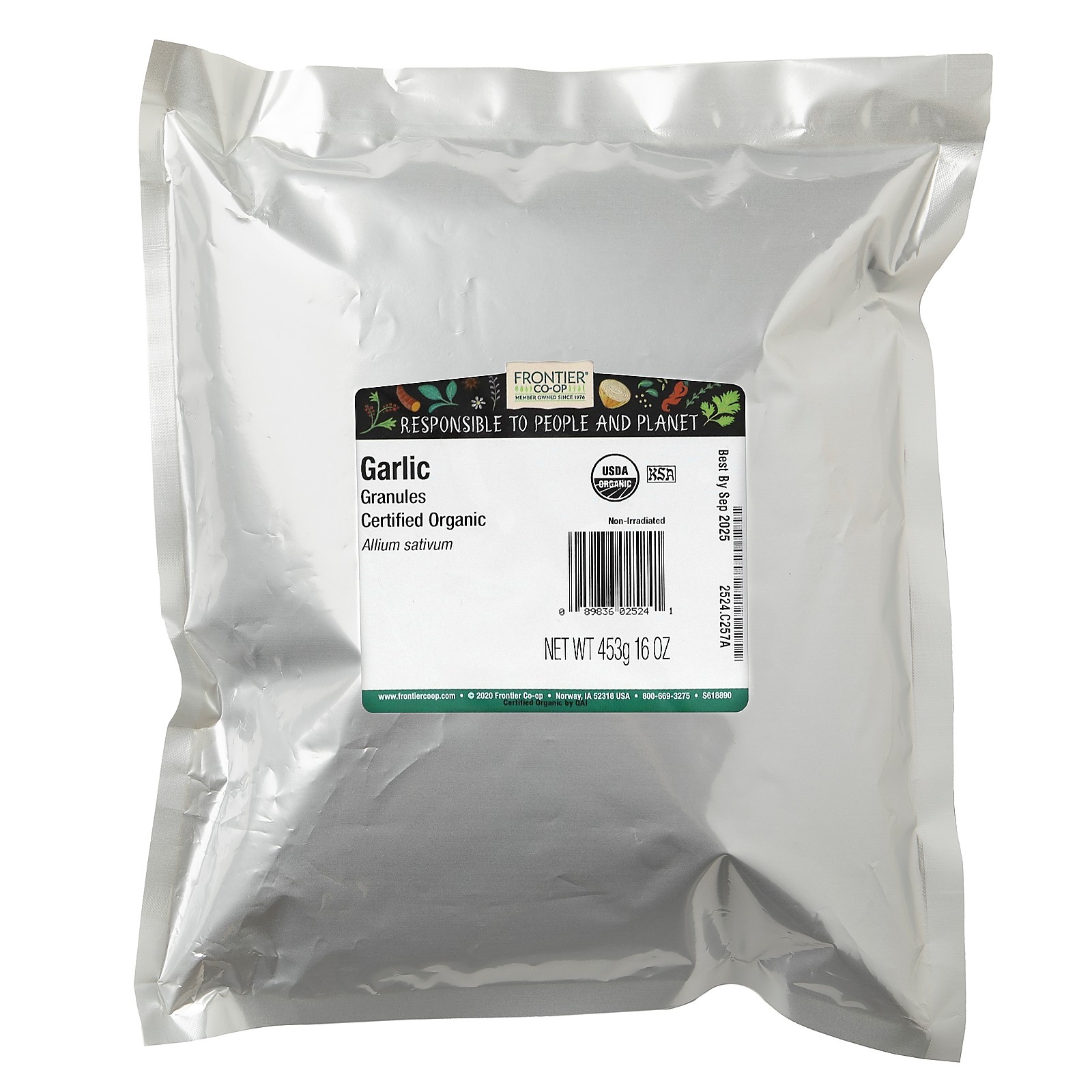 Frontier Natural Products Organic Granulated Garlic 16 oz 453 g Kosher, Organic