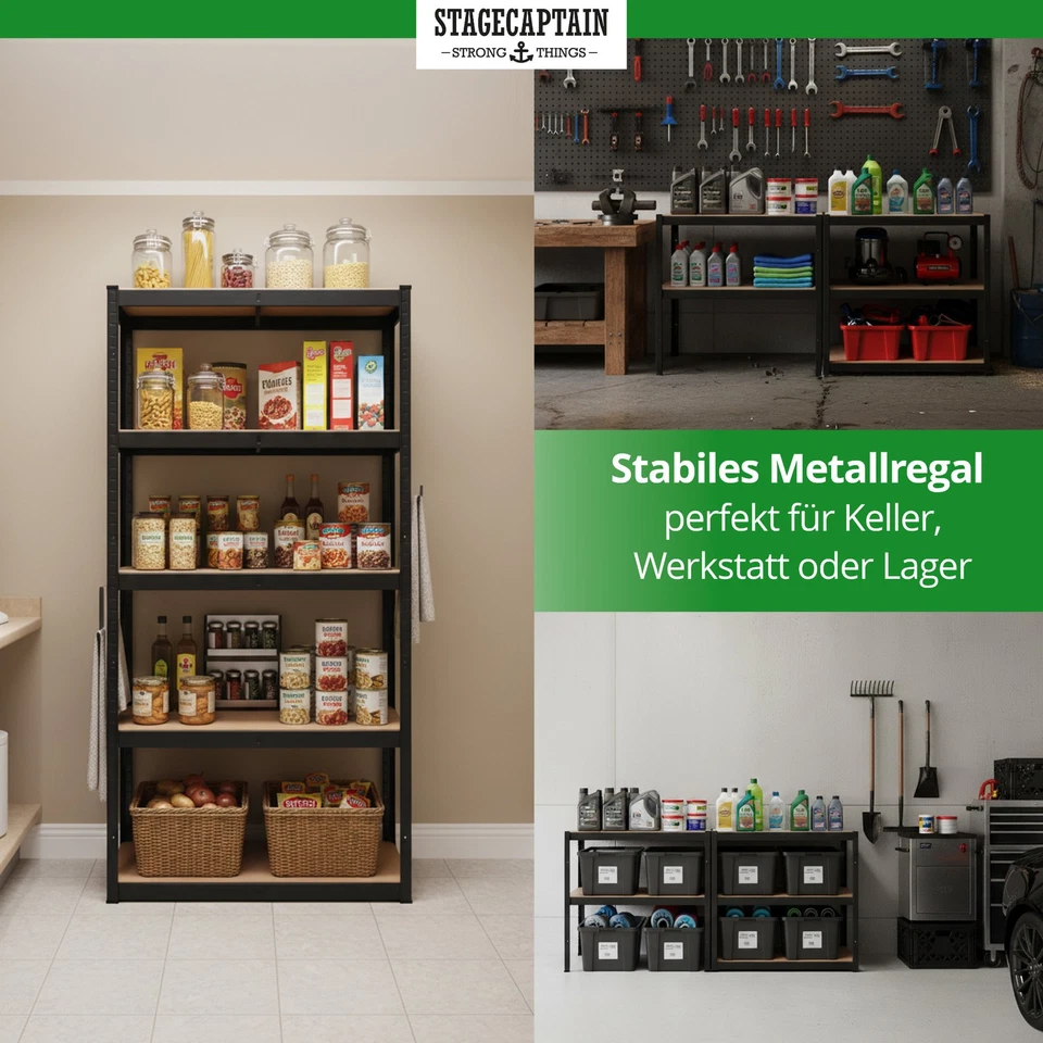 4x Scaffale Scaffalatura in Metallo Nero 5 Mensole Ripani Legno Max 875 Kg - Immagine 4 di 4