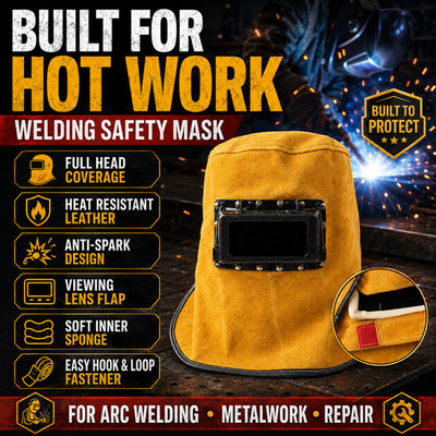 Leather Welding Protective Helmet Mask Welder Hood Face Cover Lens Shield New US