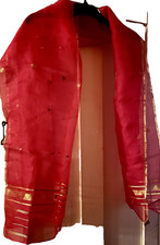 VTG Red  Metallic Gold Dupatta /Chunni 22"x92 " Silk Scarf Made in India