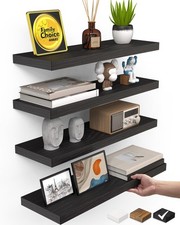 Floating Shelves 15.7 Inch Wall Mounted Rustic Wood Set of 4 Black Decor