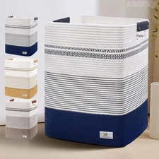 Large Laundry Basket - Tall Woven Rope Laundry Hamper with Leather Handles Dirty