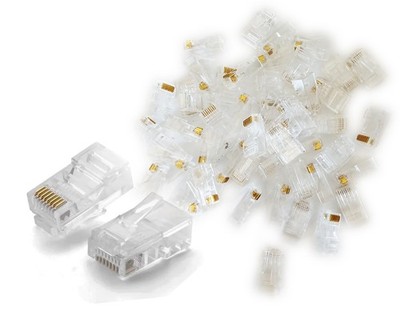 50/PK RJ45 Connectors Compatible w Cat5/Cat5e/Cat6 Clear Transparent Gold Plated