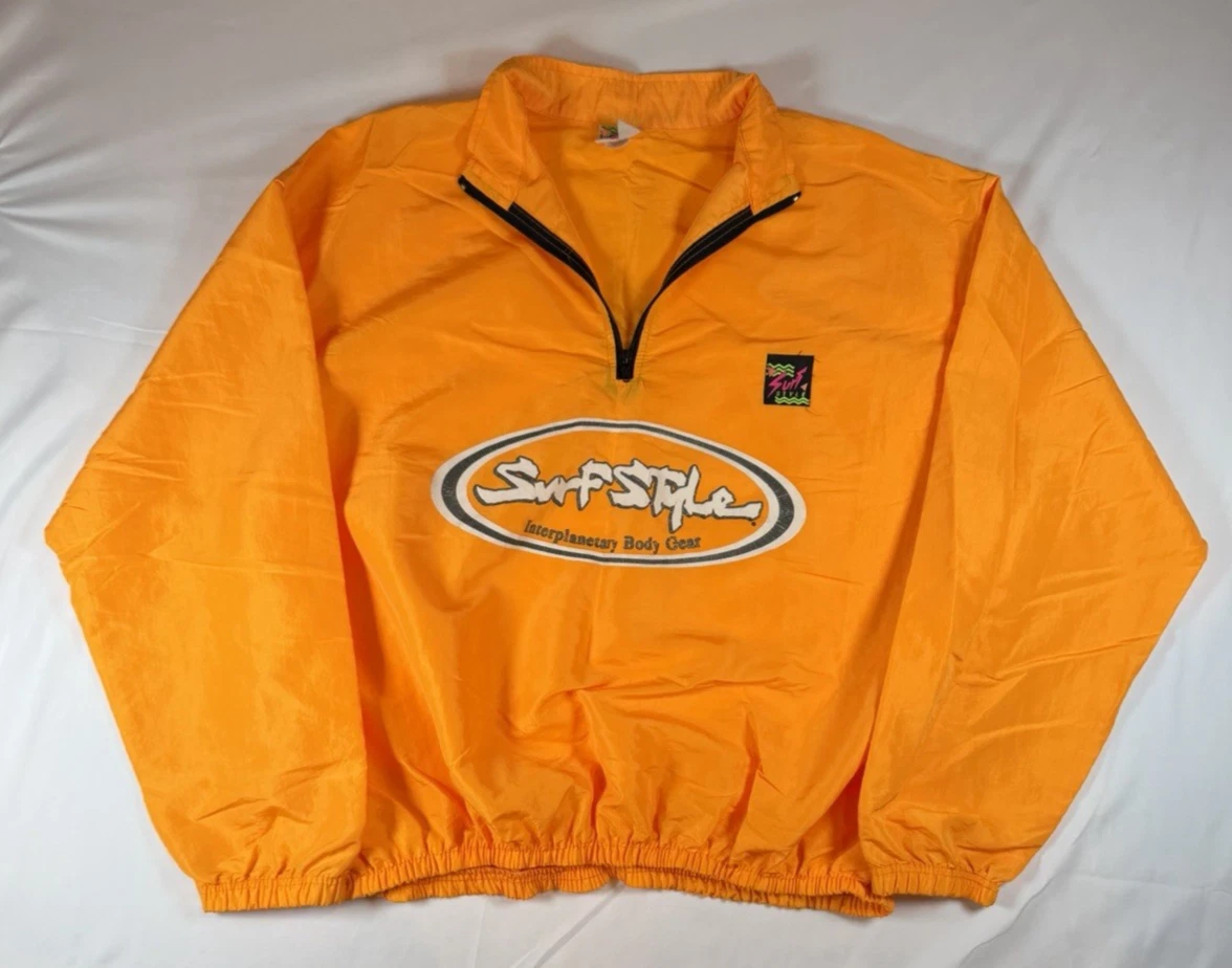 Surf Style Adult OSFA Vintage Neon Orange Lightweight Pullover Windbreaker Y2K