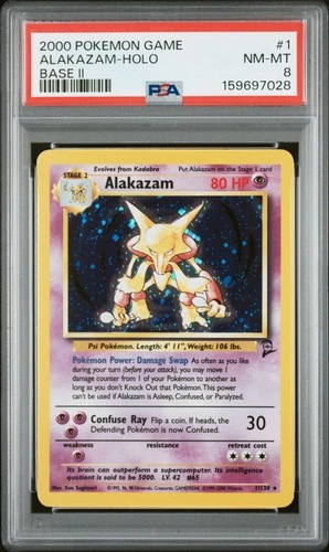 2000 POKEMON BASE SET 2 #1 ALAKAZAM-HOLO PSA 8