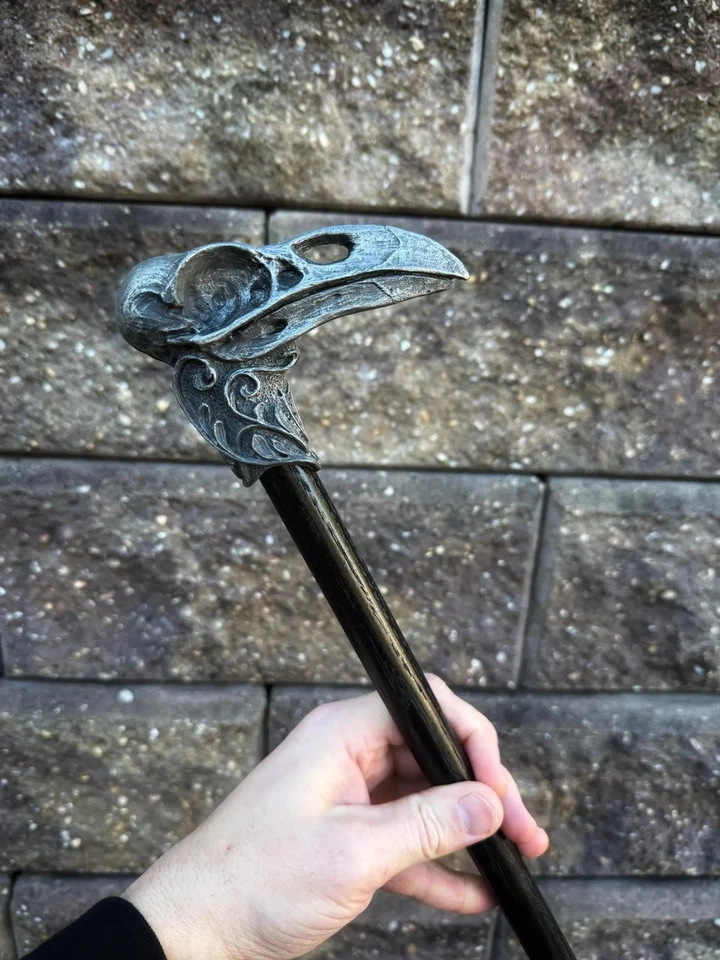 Bastón Calavera Cuervo - Bastón Gótico Esculpido a Mano, Fantasía Victoriana Juegos con disfraces Foto 2 de 4