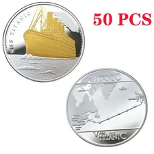 50PCS Gold Plated&Clad Coin 1912 The Voyage Titanic Ship Travel Map Collection