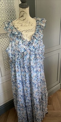 M&S Kleid UK 24 blau Blumen Kleid super hübsch feminin fließend bequem Style fabelhaft