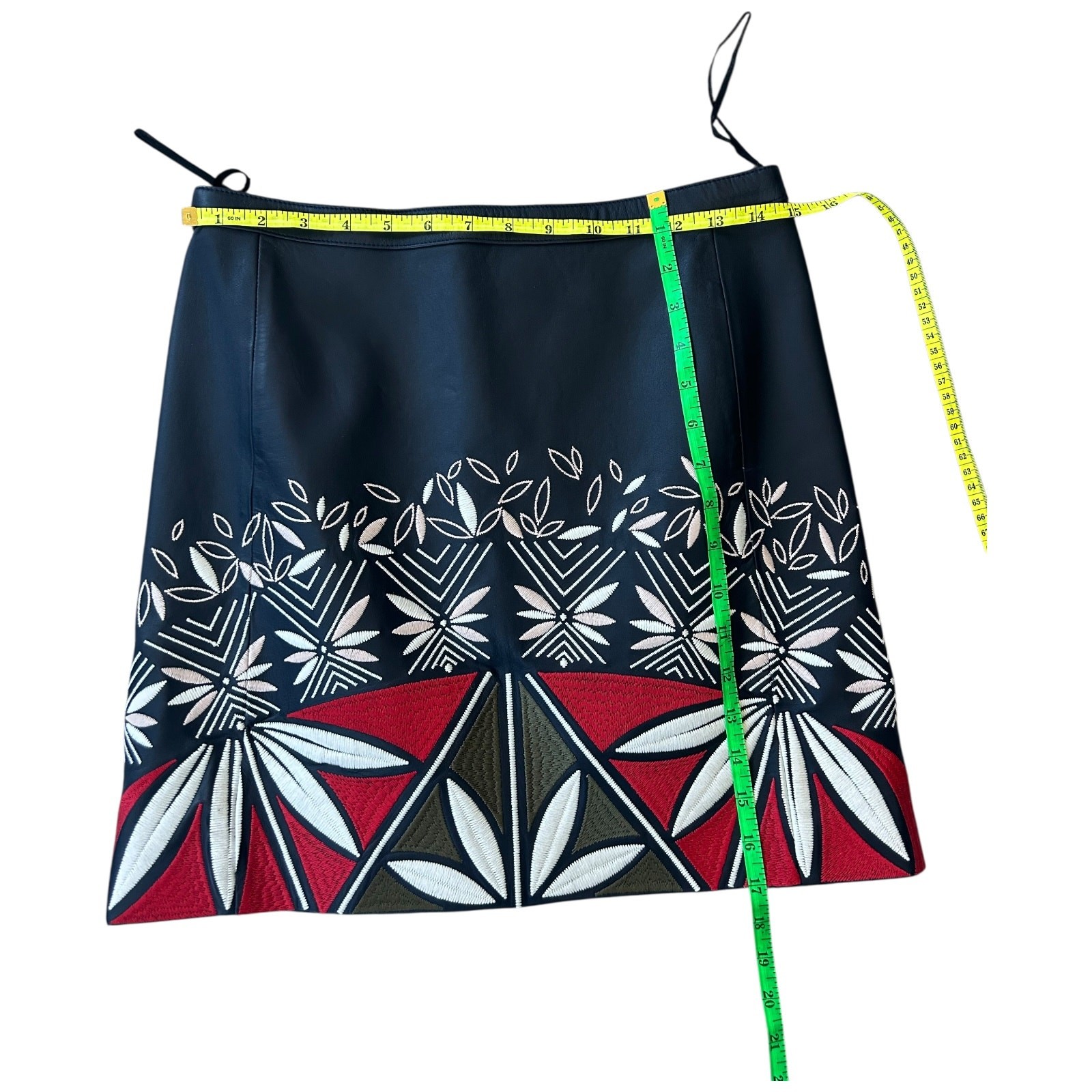 NEW Tory Burch Navy, Red White Leather Embroidered Skirt marked 2, Fits  27 / S thumbnail 3