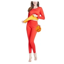Ouruikia Women's Ultra Heavyweight Thermal Underwear Set Fleece Lined Small Red