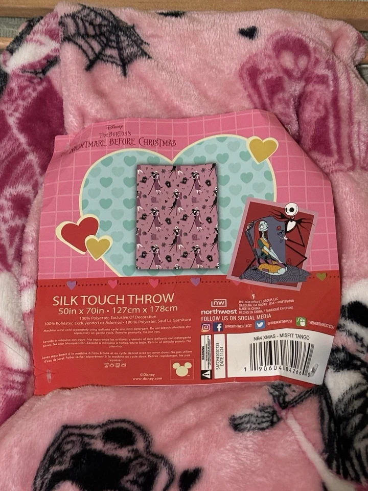Manta rosa Pesadilla antes de Navidad toque de seda San Valentín Jack Sally Foto 2 de 3