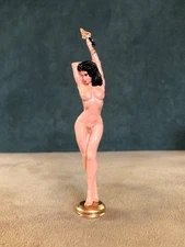 Painted Nude With Flaming Knife Pipe Tamper, Solid Fine Pewter