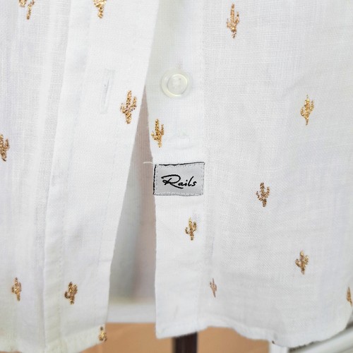 RAILS Charlie White Linen Blend Button Down Shirt Large Golden Cactus - Picture 6 of 9