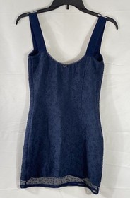 For Love & Lemons Skivvies Women's Navy Blue Lace Up Floral Mini Dress Sz S