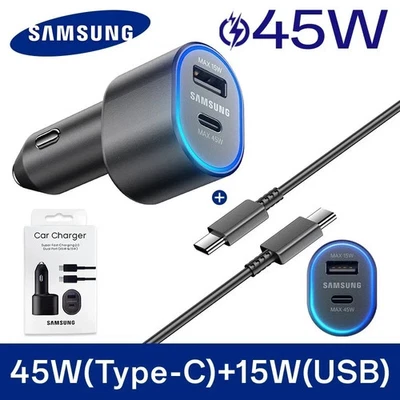 Samsung 45W 2 Ports Super Fast Charging Dual Car Charger with 3A USB-C Cable