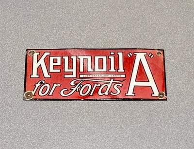 VINTAGE KEYNOIL FOR FORDS GASOLINE PORCELAIN SIGN CAR GAS OIL TRUCK MOTORCYCLE
