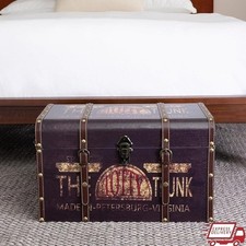 Vintage Storage Trunk Decorative Box Large Capacity W/ Leather Straps & Handles