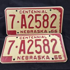 1966 Original Paar US Auto Kennzeichen USA Nummernschild Nebraska 7A2582 Centina