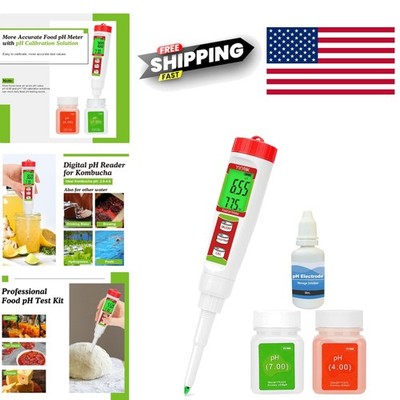 Food pH Meter with Spear Tip Probe and Calibration Solution for Accurate Results