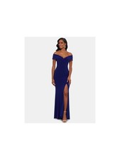 XSCAPE Womens Blue Satin Short Sleeve Full-Length Fit  Flare Dress 2