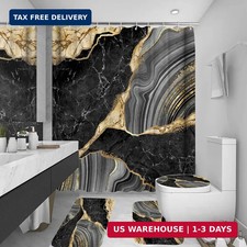 4Pcs Marble Shower Curtain Sets, Bathroom Decor Sets, Luxury with 12 Hooks, Bath