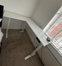 White L-Shaped Corner Adjustable Standing Desk with Electronic Control Panel
