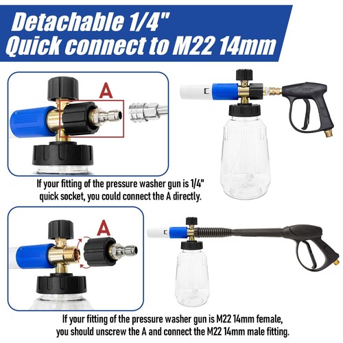 Pressure Washer Foam Cannon with Dual Connector Accessory, Adjustable Foam Bl... - Picture 6 of 7