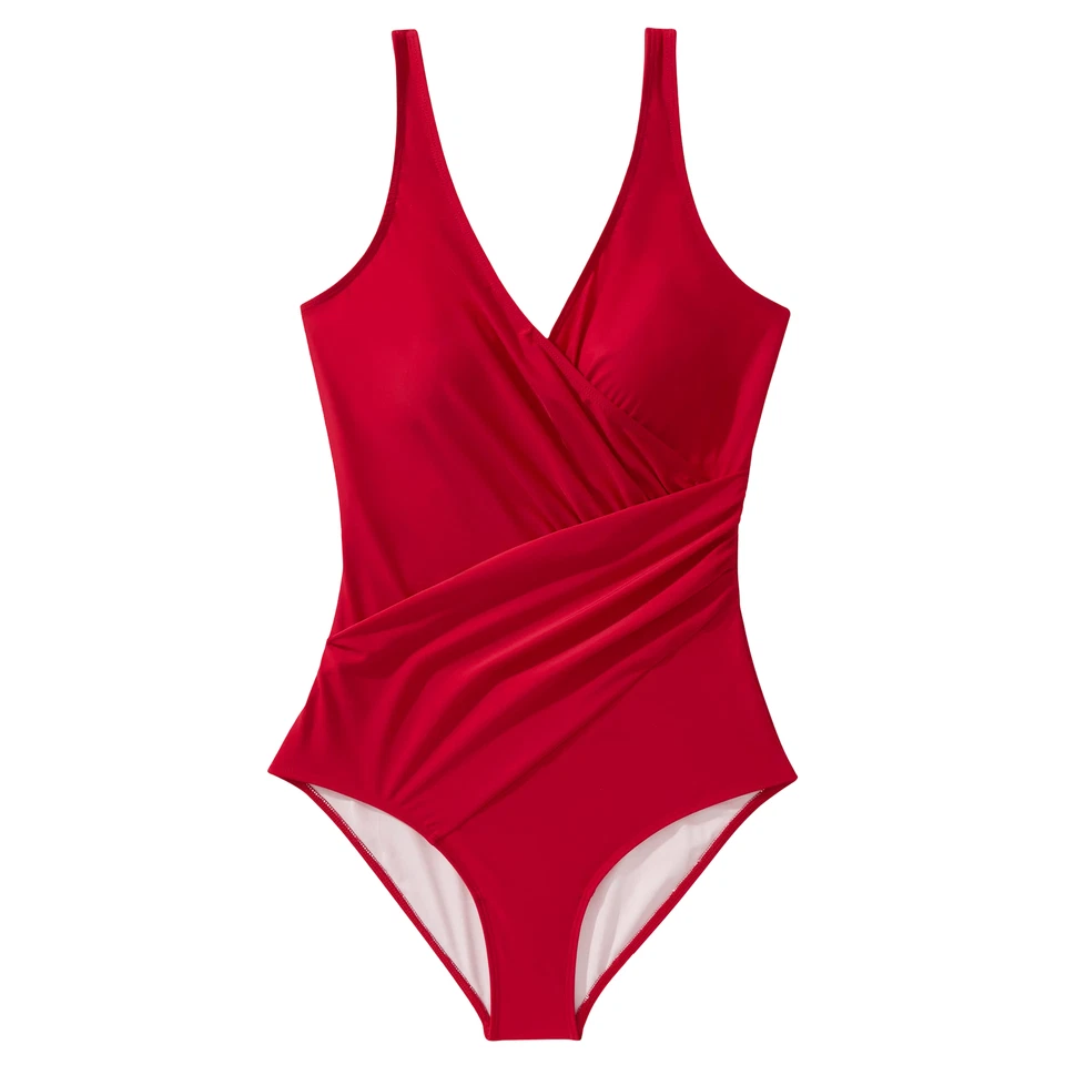 Maillot de Bain Une Pièce Femme Col en V Rouge XXL - Push Up Gainant Effet Aminc - Photo 3/4