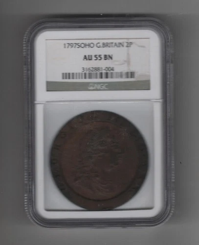 1797 SOHO GREAT BRITAIN 2P TWO PENCE BRITANNIA BRITISH COPPER COIN NGC AU 55 BN