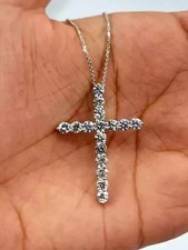 2Ct Round Cut White Moissanite Women's Cross Pendant 14k White Gold Plated