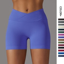 Women's Workout Biker Shorts 3.6" V Cross Waist Scrunch Butt Lifting Yoga Shorts