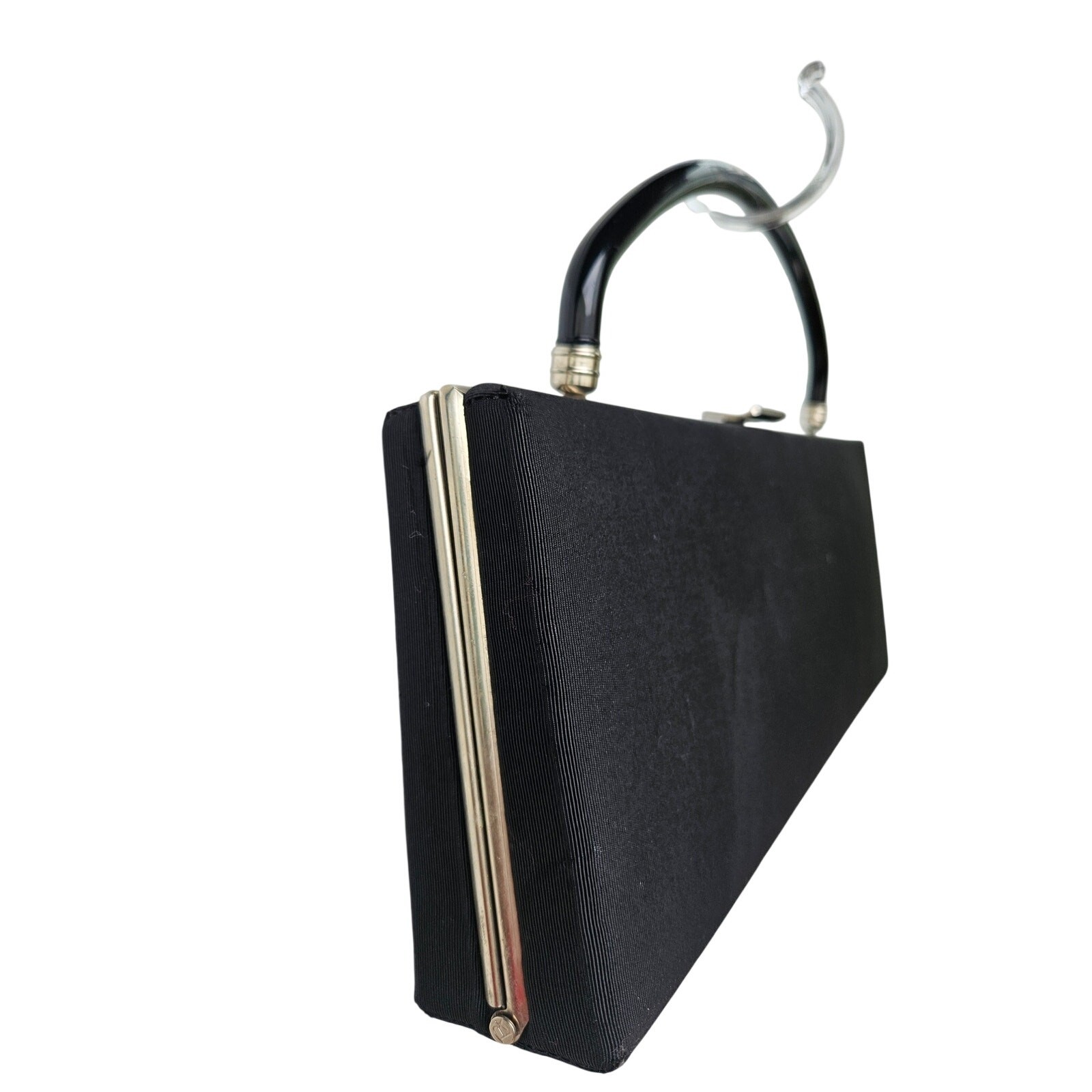 1960s Dover Black Rectangular Handbag 13x5x2 Fabr… - image 4