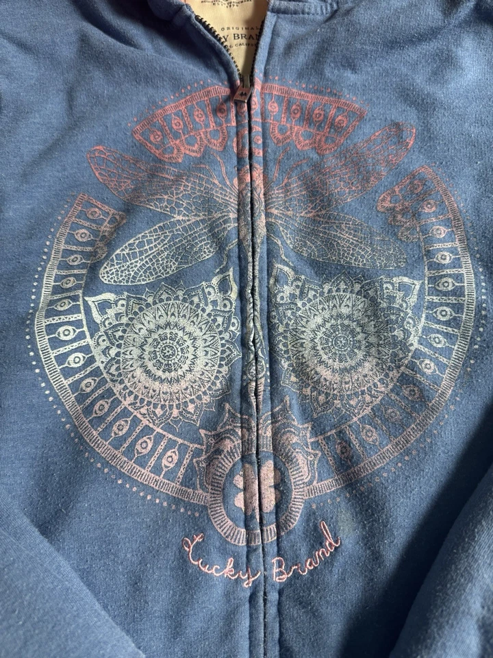 Lucky Brand девочек L 14/16 искусственного меха с подкладкой молнии куртка с капюшоном синий коралл мандала - Изображение 2 из 4