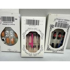 Press On Nails Halloween Spider Web Black Red Autumn Short Fake Nail BUNDLE