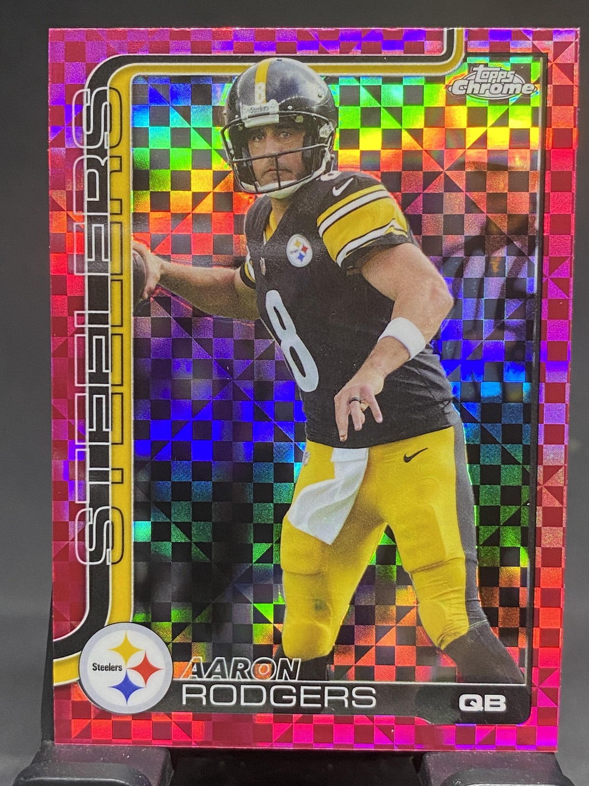 2025 Topps Chrome #255 Aaron Rodgers Pink X-Fractor