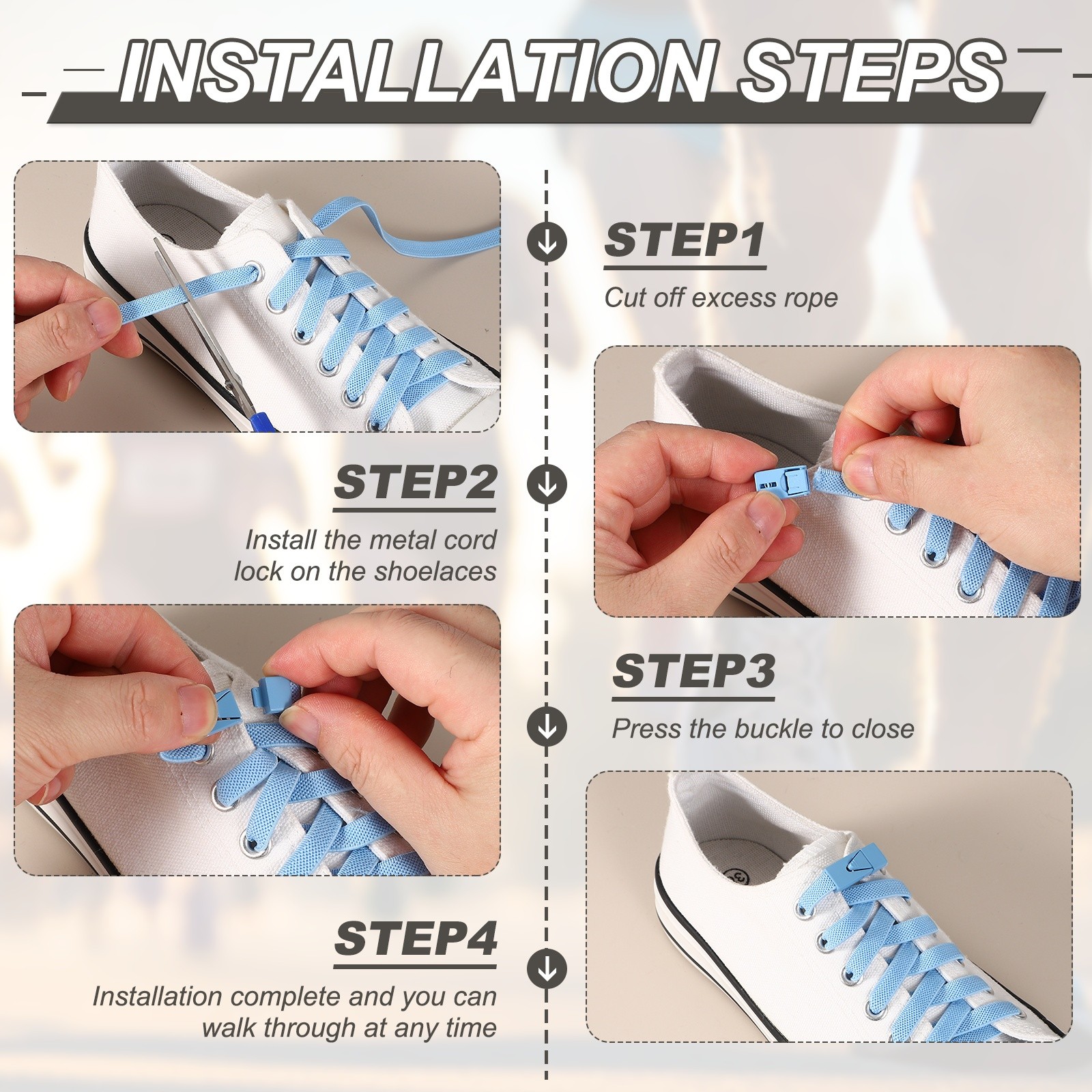 No Tie Shoelaces with 2 Metal Triangle Buckle Clips, 1Pair & Green