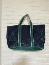 Vintage 80s L.L. Bean Boat and Tote Canvas Bag Blue w/ Green Straps Sawtooth Tag