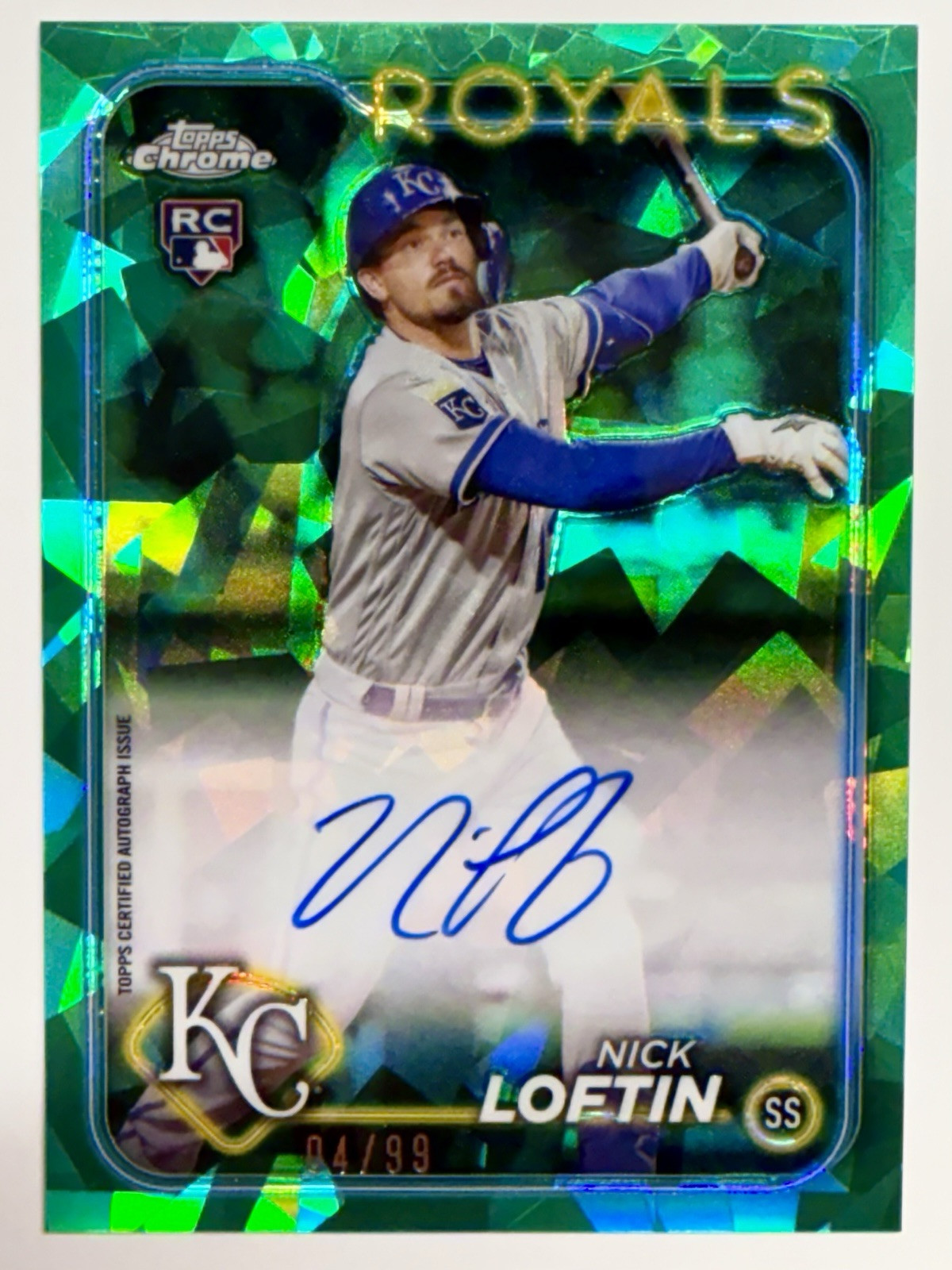 2024 Topps Chrome Sapphire Nick Loftin RC Auto /99 Green Refractor KC Royals
