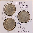 SET OF (3) 1954  Silver ROOSEVELT DIMES 1954 D D S