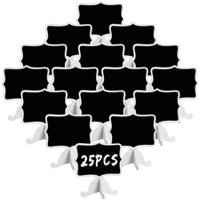 25 Pack Mini Chalkboard Signs with Easel Stand, Wood Rectangle Small Chalkboa...
