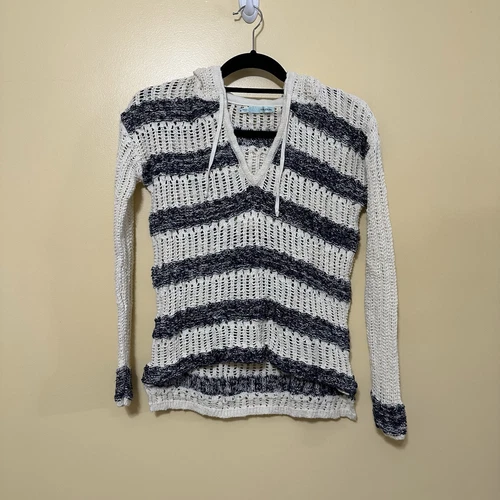 OFF WHITE Felpa con cappuccio pullover Maurices donna media avorio blu navy a righe maglia aperta