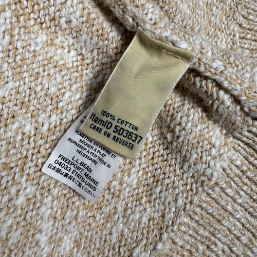 LL Bean Open Front Cardigan Sweater L Cream Tan Knit Pockets Cotton 503637 - Picture 6 of 8