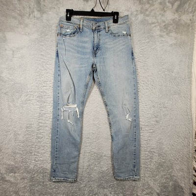Levis 512 Jeans Mens 31x30 Light Blue Distressed Slim Taper Denim
