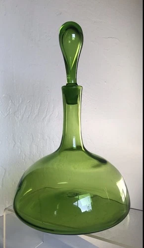 VINTAGE BLENKO GLASS SHIPS DECANTER 6629 JOEL MYERS OLIVE GREEN 12.5"